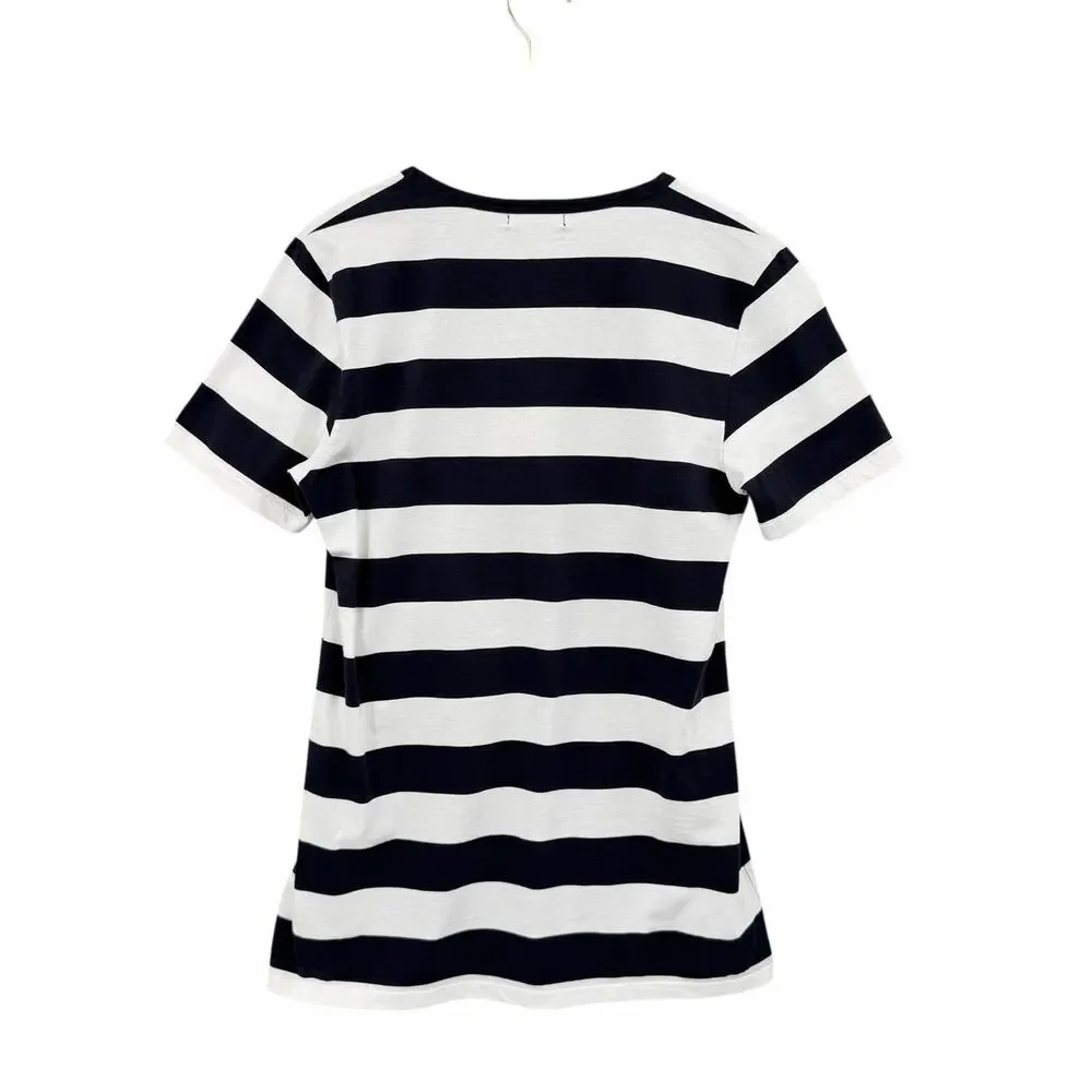 Burberry Brit NWT Navy & White Cotton Striped Pocket V-neck Casual Tee Shirt - Picture 7 of 11